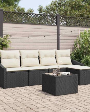 Sofa Sæt Stk Polyrattan Sort Hvid Med Bord