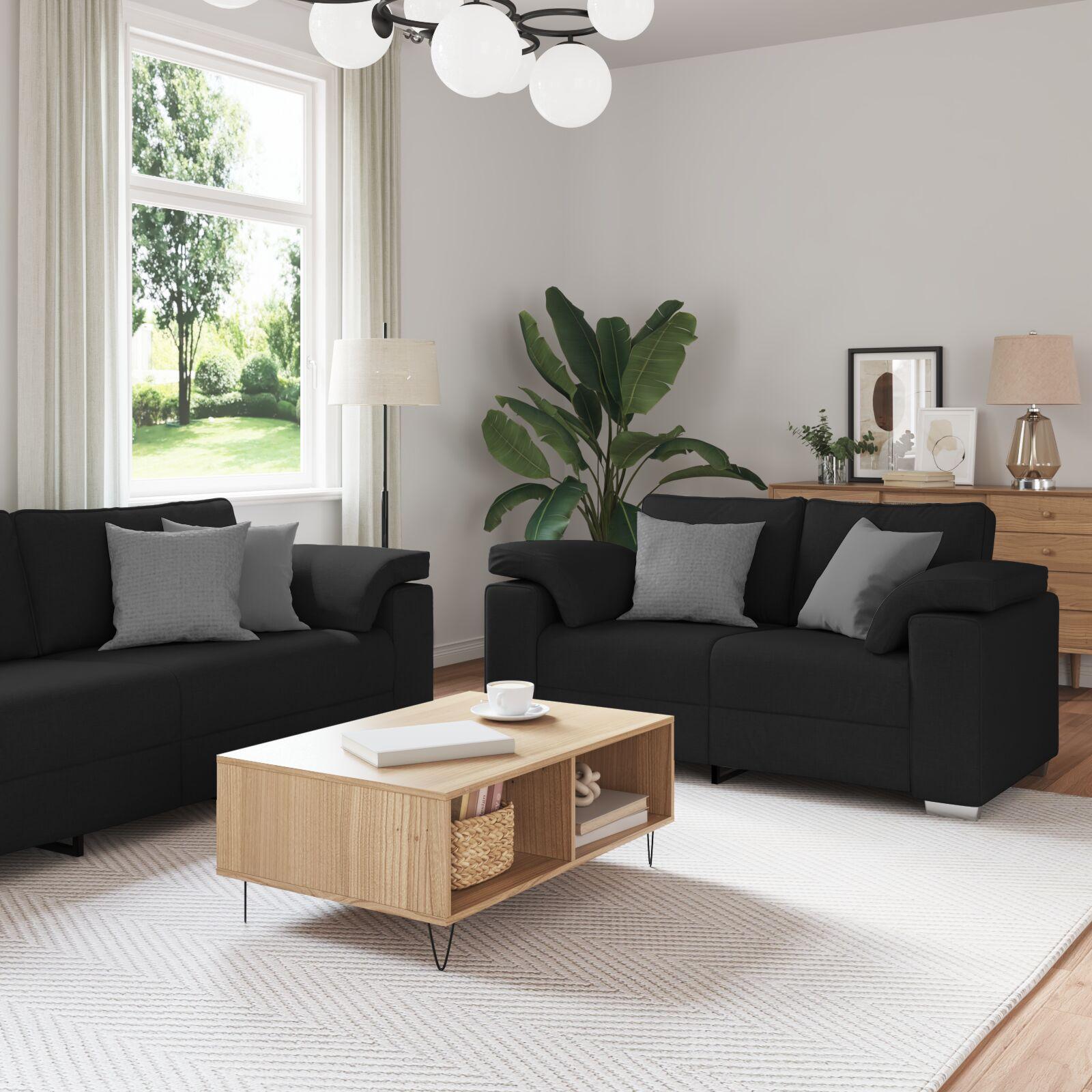 Sofa Sæt Stof Personers Sort 219