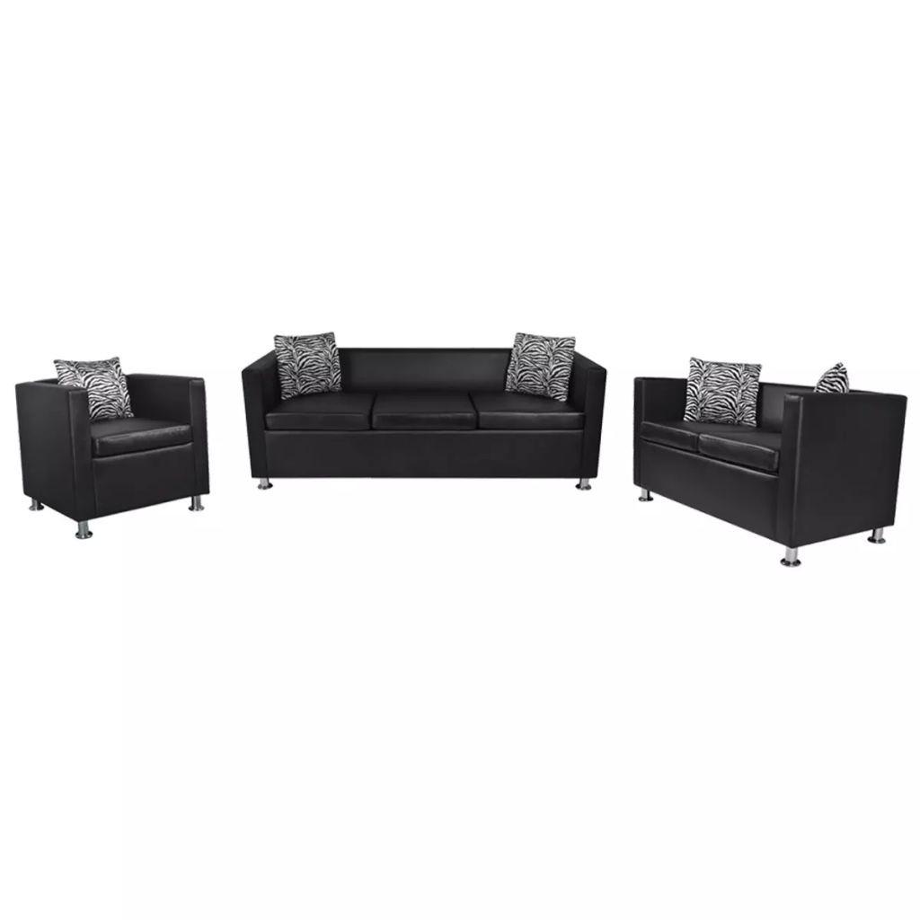 Sofasæt Med Pers Sofa Pers Sofa Lænestol Kunstlæder Sort