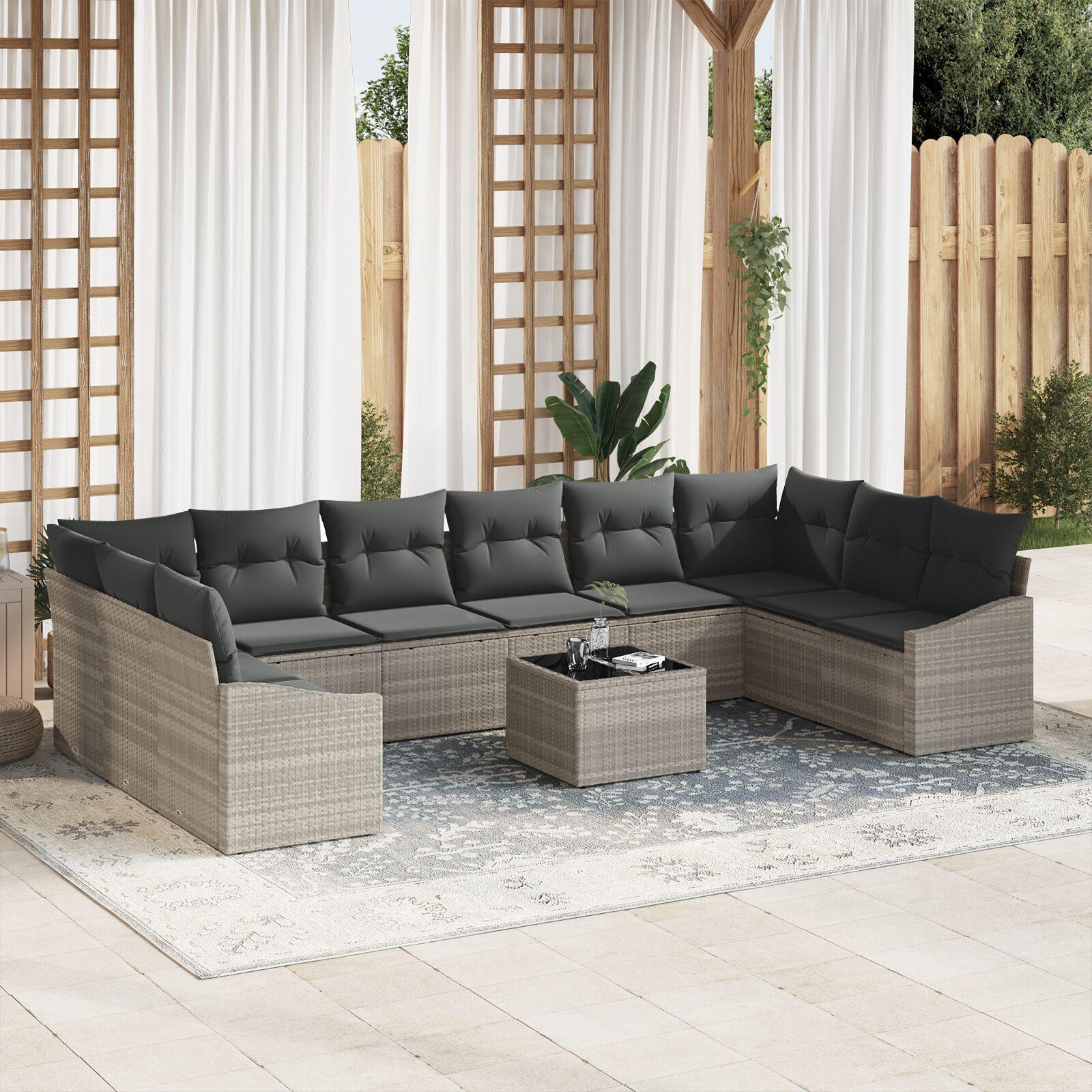 Sofasæt Med Puder Dele Lysegrå Polyrattan Modulopbygget Have Loungesæt