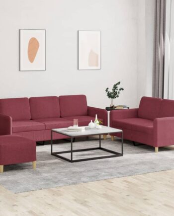Sofasæt Stof Med Hynder Personers Sofa  Fodskammel Vinrød