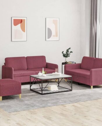 Sofasæt Stof Personers Sofa  Fodskammel Vinrød