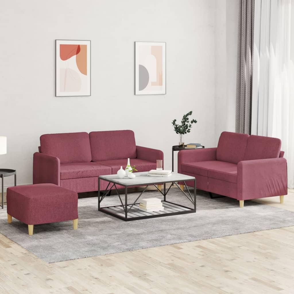 Sofasæt Stof Personers Sofa Fodskammel Vinrød