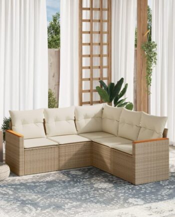 Sofasæt Til Haven Polyrattan Dele Beige Modulær Hjørnesofa Med Hynder Opbevaring
