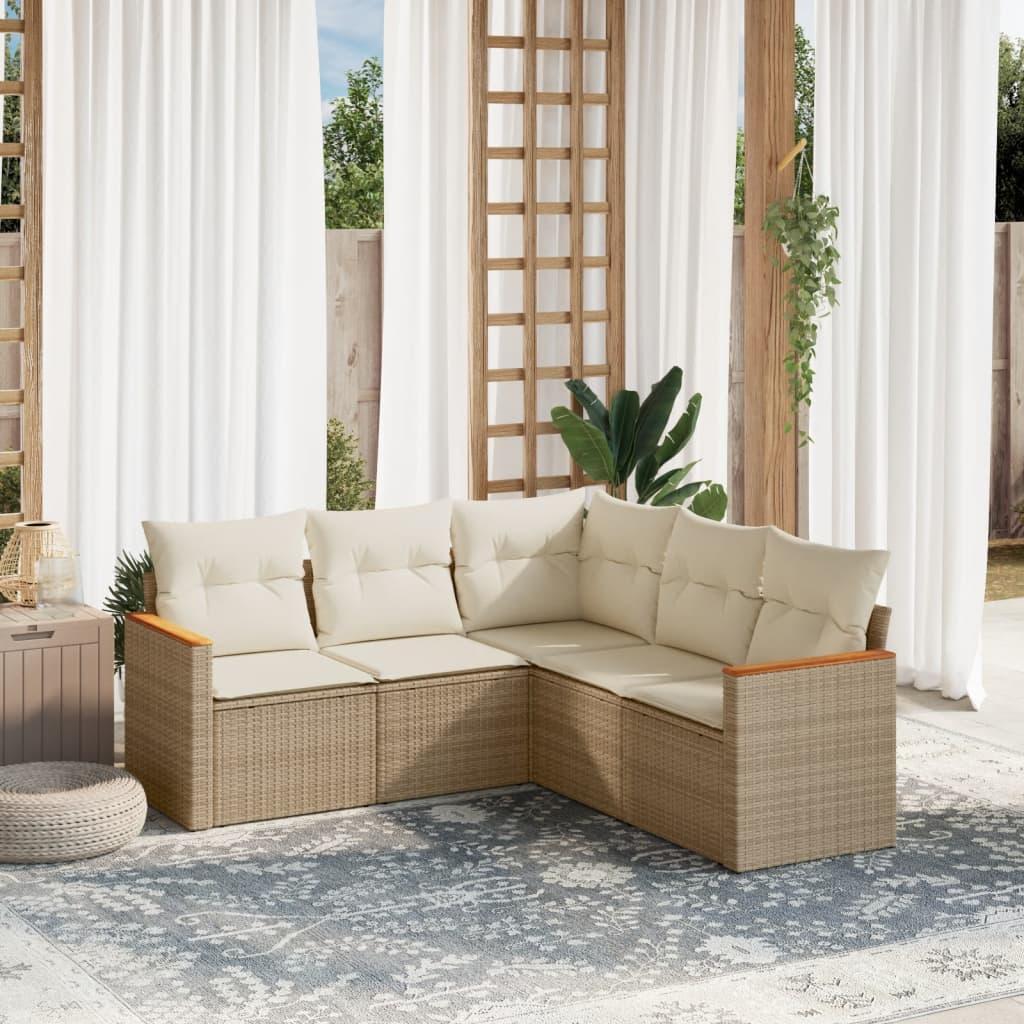 Sofasæt Til Haven Polyrattan Dele Beige Modulær Hjørnesofa Med Hynder Opbevaring