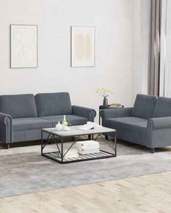 Sofasæt Velour Personers Sofa Med Hynder Mørkegrå