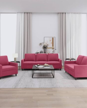 Sofasæt Velour Personers Sofa Med Hynder Vinrød