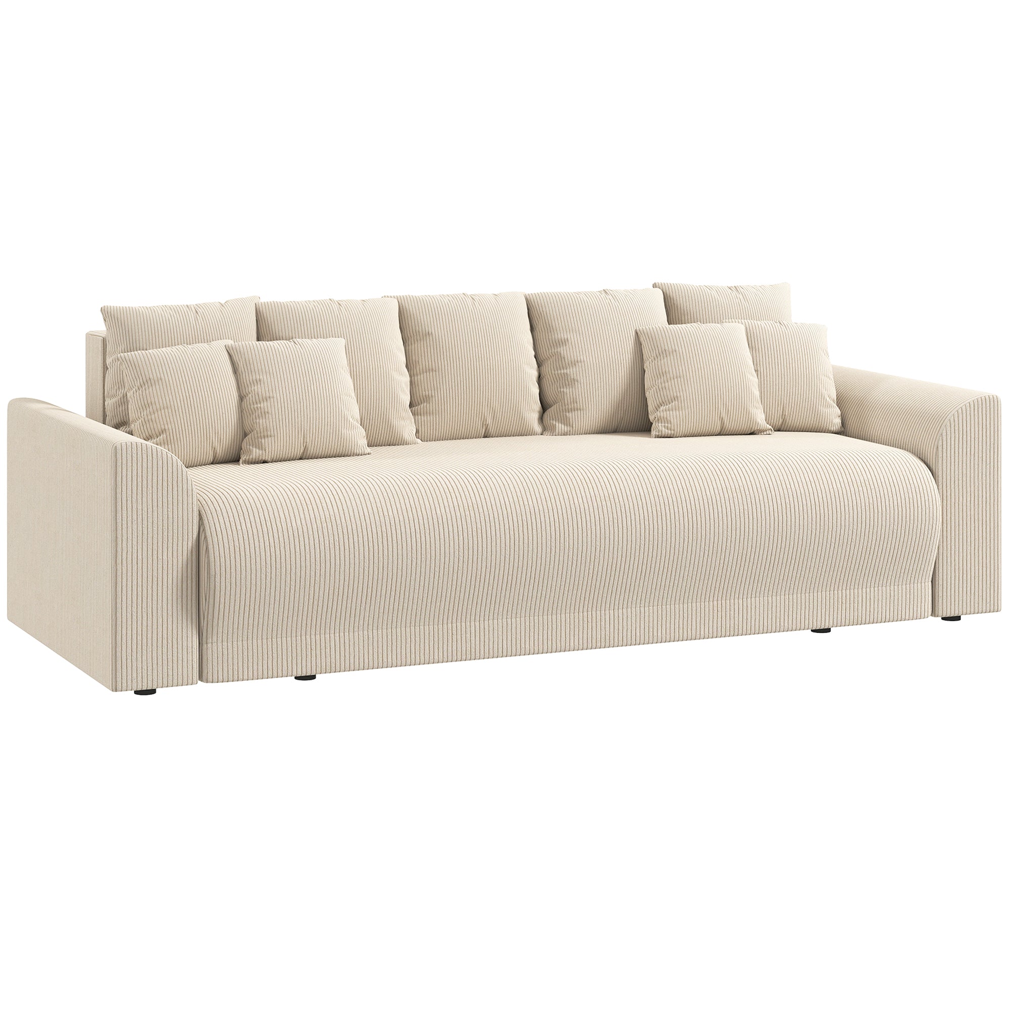 Sovesofa 190x150cm Personers Sofa Med Sovefunktion Hynder Opbevaringsplads Corduroy Look Til Stuen Beige