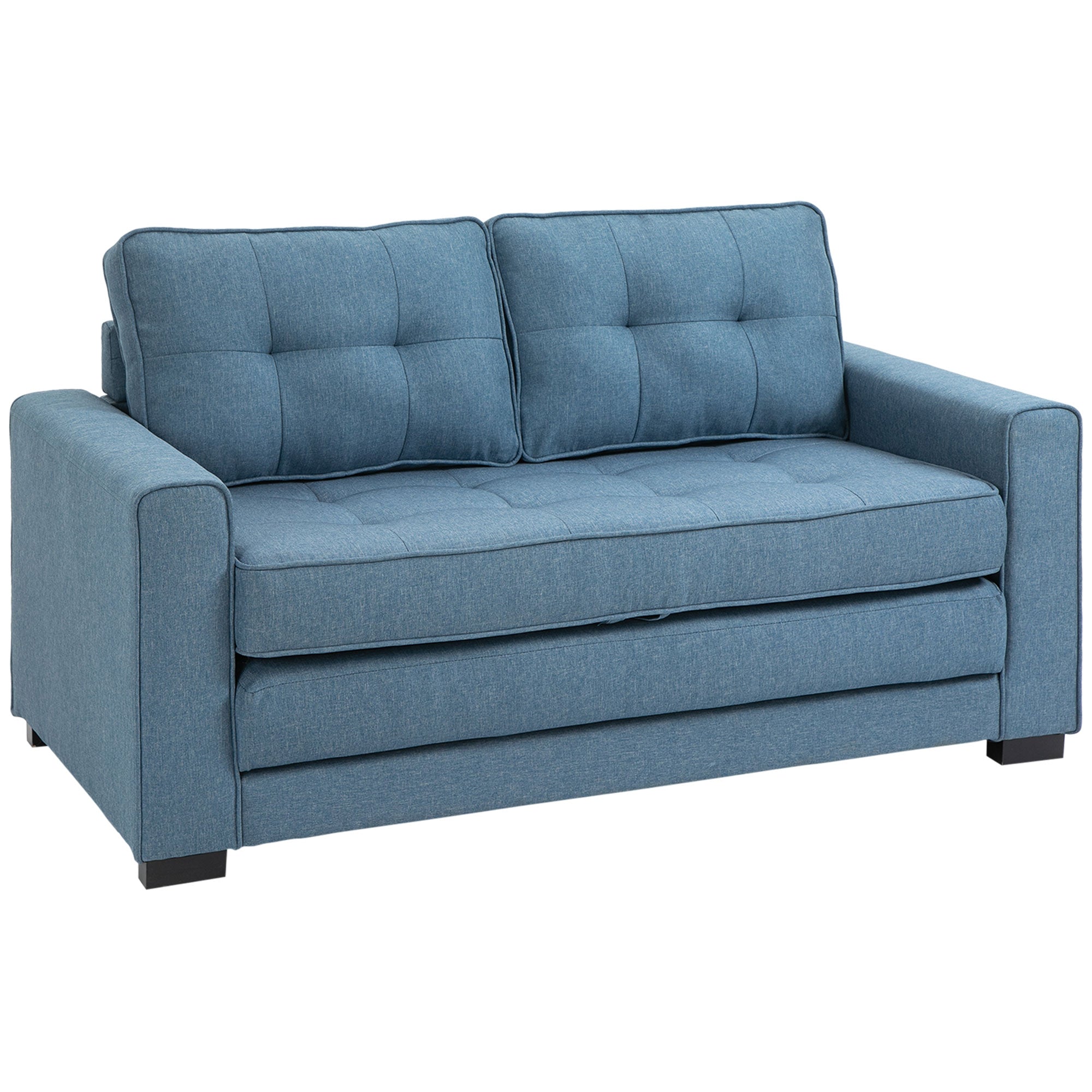 Sovesofa Klapsofa Personers Stof Sovesofa Sofa Med Sovefunktion Sofasæt Linen Touch Gummitræ Blå 147