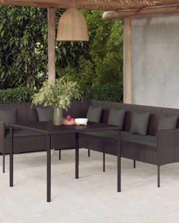 Spisebordssæt Til Haven Polyrattan Formet Sofa Med Bord Sort Inkl Hynder