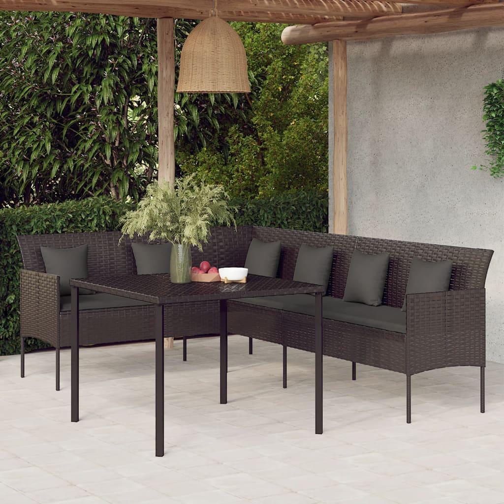 Spisebordssæt Til Haven Polyrattan Formet Sofa Med Bord Sort Inkl Hynder