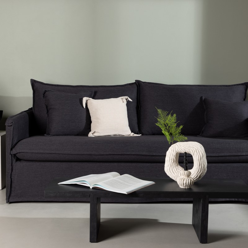 Stella Sofa Personers Med Stof Sort Hør Polyester