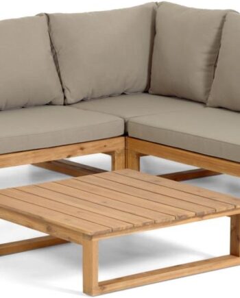 Udendørs Hjørnesofa Kave Home Flaviina Bæredygtigt Akacietræ Komplet Loungesæt Med Hynder Beige