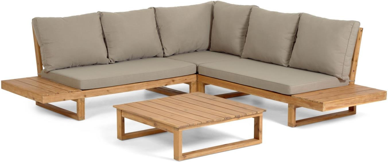 Udendørs Hjørnesofa Kave Home Flaviina Bæredygtigt Akacietræ Komplet Loungesæt Med Hynder Beige