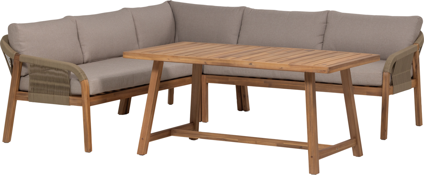 Udendørs Hjørnesofa Woood Collection Fsc Certificeret Akacietræ Natur Polstret Loungesofa H72 B151 D81