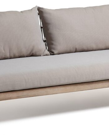 Udendørs Personers Sofa Kave Home Belleny Massivt Eukalyptustræ Med Puder Madras Bestandig Beige Natur Grå
