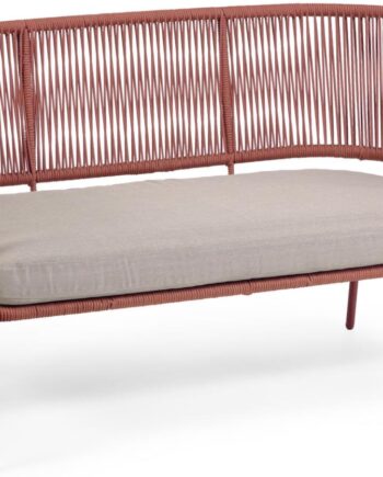 Udendørs Personers Sofa Kave Home Nadin Nordisk Moderne Lounge Sofa Lyserød Galvaniseret Stål Håndvævede Remme