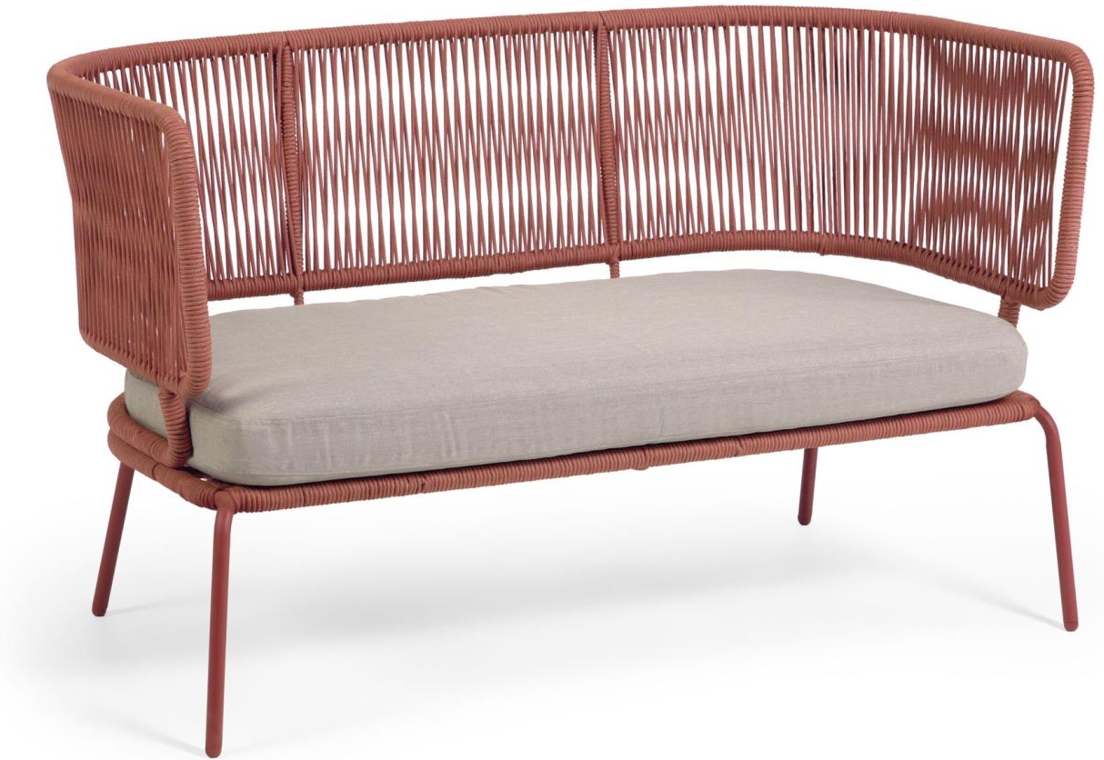 Udendørs Personers Sofa Kave Home Nadin Nordisk Moderne Lounge Sofa Lyserød Galvaniseret Stål Håndvævede Remme