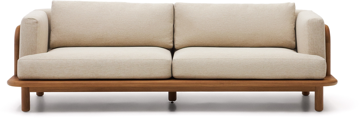 Udendørs Personers Sofa Kave Home Turqueta Fsc Teak Med Aftagelige Naturfarvede Pletafvisende Polypropylenbetræk