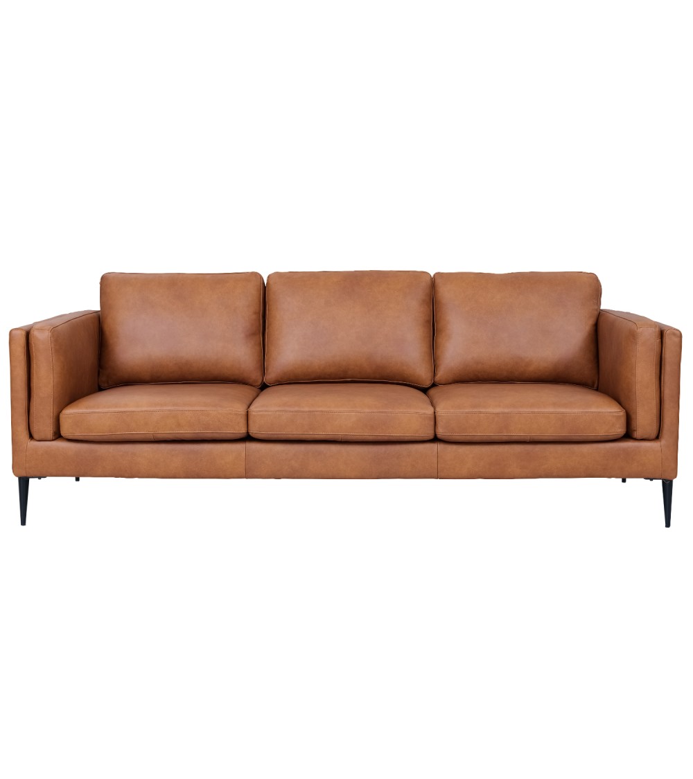 Valencia Pers Sofa Lysebrun Semianilin Læder Sort Metal