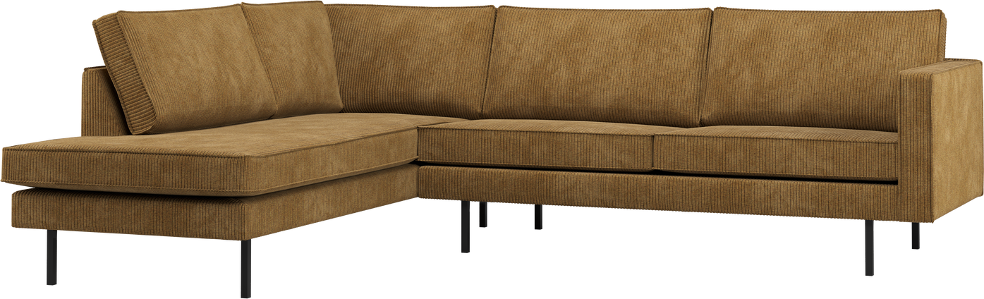 Venstrevendt Hjørnesofa Woood Rodeo Loungesofa Honninggul Ribstof 266x213x85 Fast Siddekomfort Ben