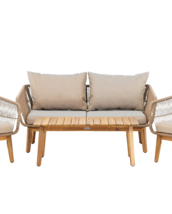 Venture Home Chania Havesofasæt Bord Sofa Stole Beige Hynder Natur Reb Natur Akacietræ