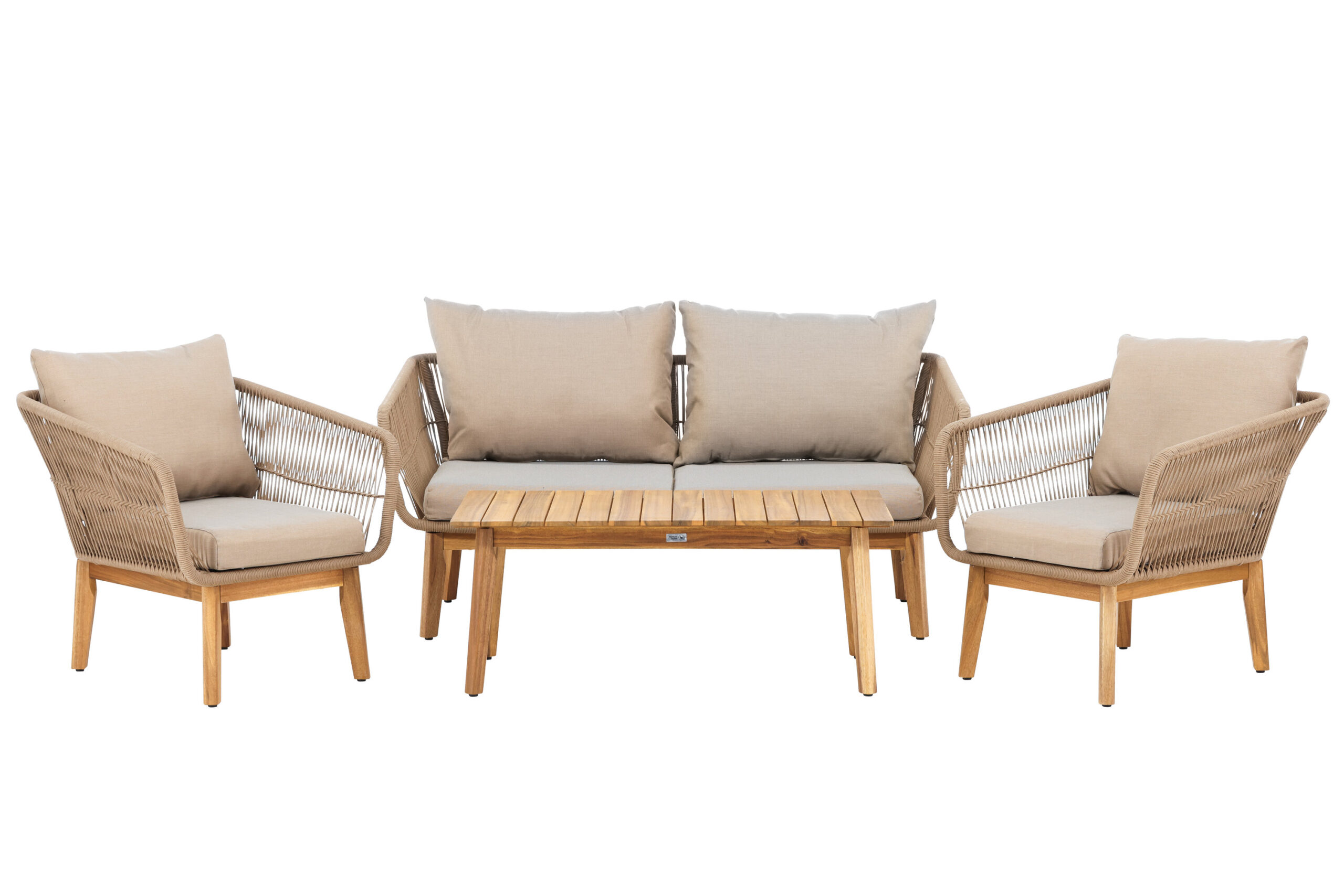 Venture Home Chania Havesofasæt Bord Sofa Stole Beige Hynder Natur Reb Natur Akacietræ