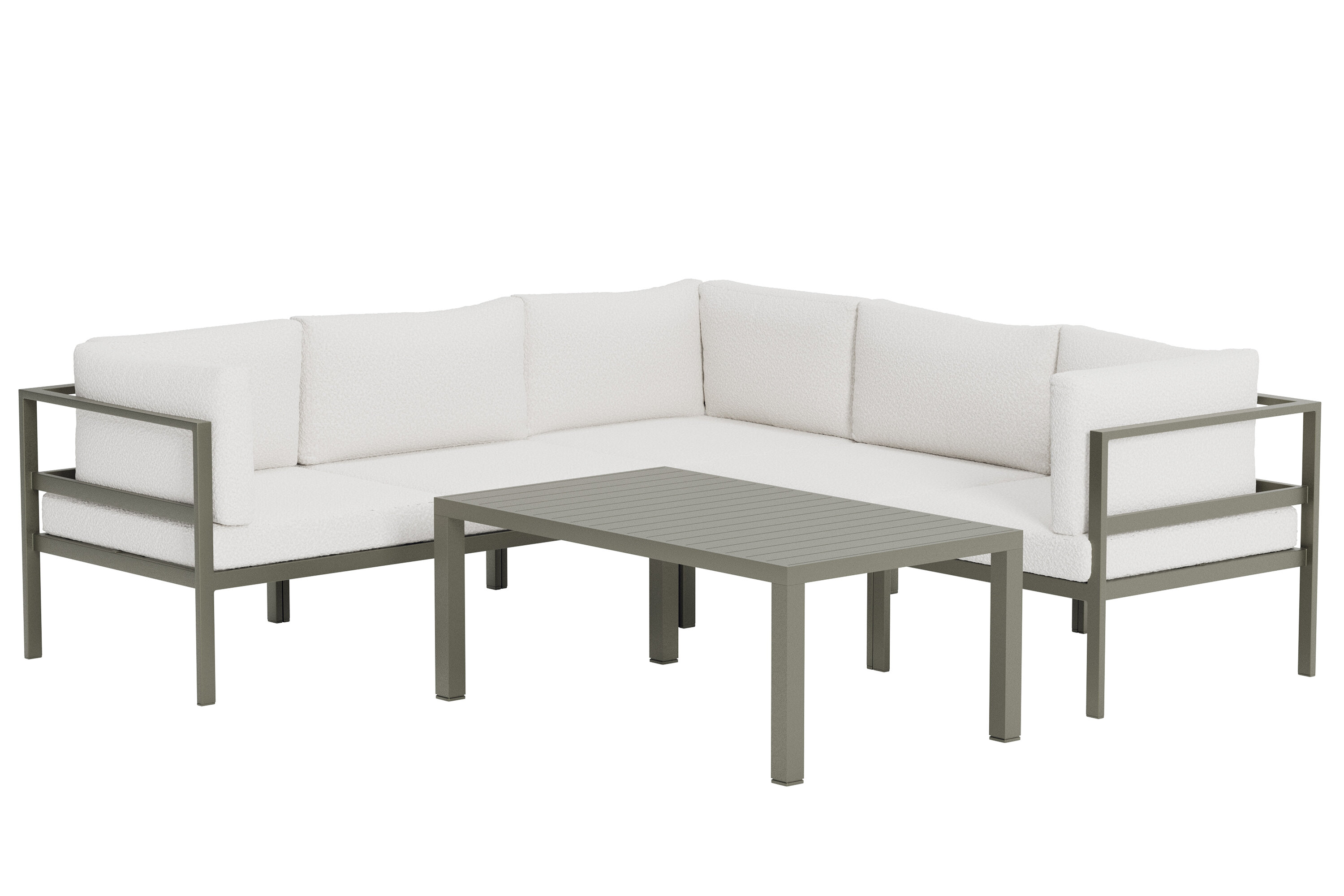 Venture Home Copacabana Havehjørnesofasæt Bord Sofa Hvid Boucl Hynder Brun Aluminium