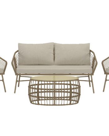 Venture Home Lipari Havesofasæt Bord Sofa Stole Beige Hynder Glas Brun Polyrattan Stål