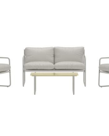 Venture Home Thassos Havesofasæt Bord Sofa Stole Beige Hynder Glas Grå Stål