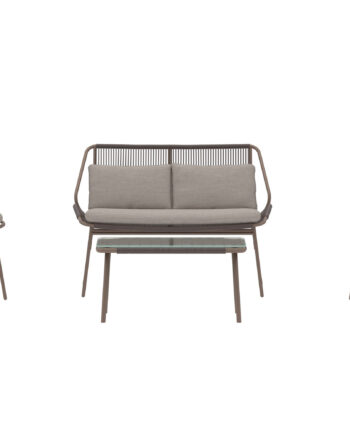 Venture Home Zakynthos Havesofasæt Bord Sofa Stole Beige Hynder Glas Brun Stål
