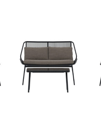 Venture Home Zakynthos Havesofasæt Bord Sofa Stole Mørkegrå Brune Hynder Glas Sort Stål