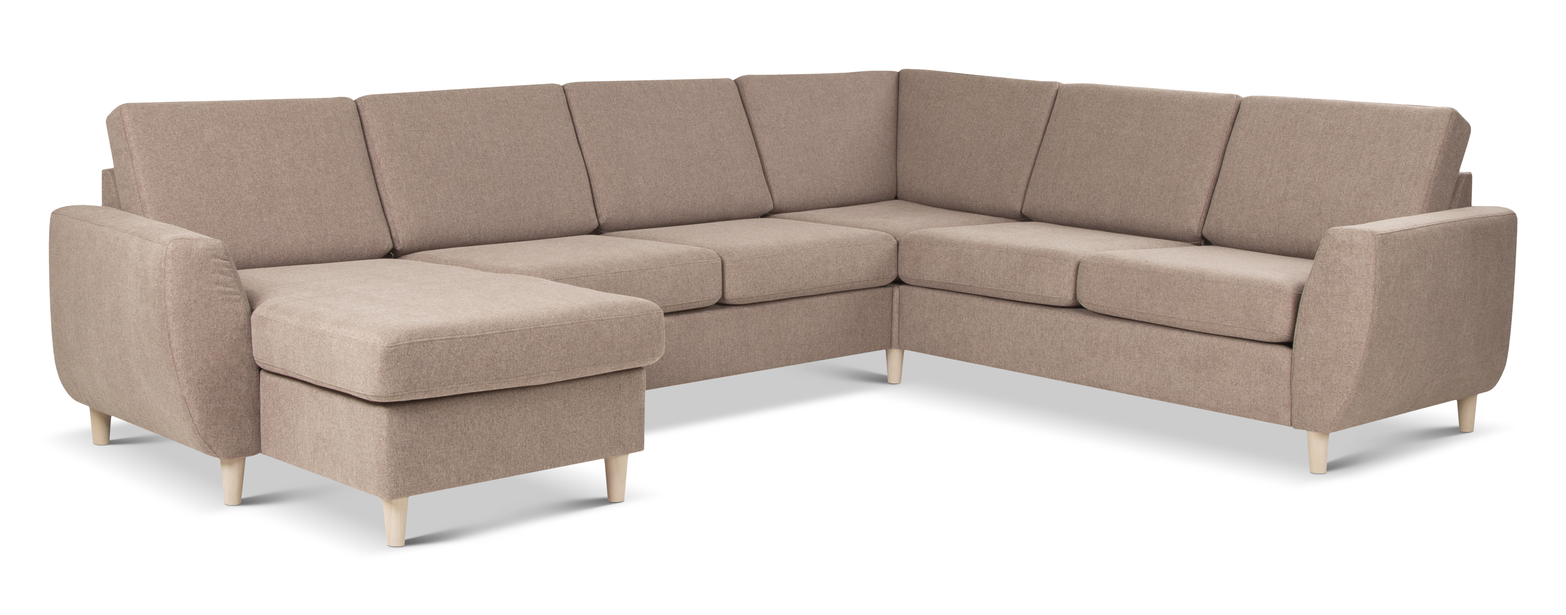 Wendy Set 2c3d Sofa Chaiselong Antelope Beige Polyester Stof Natur Træ