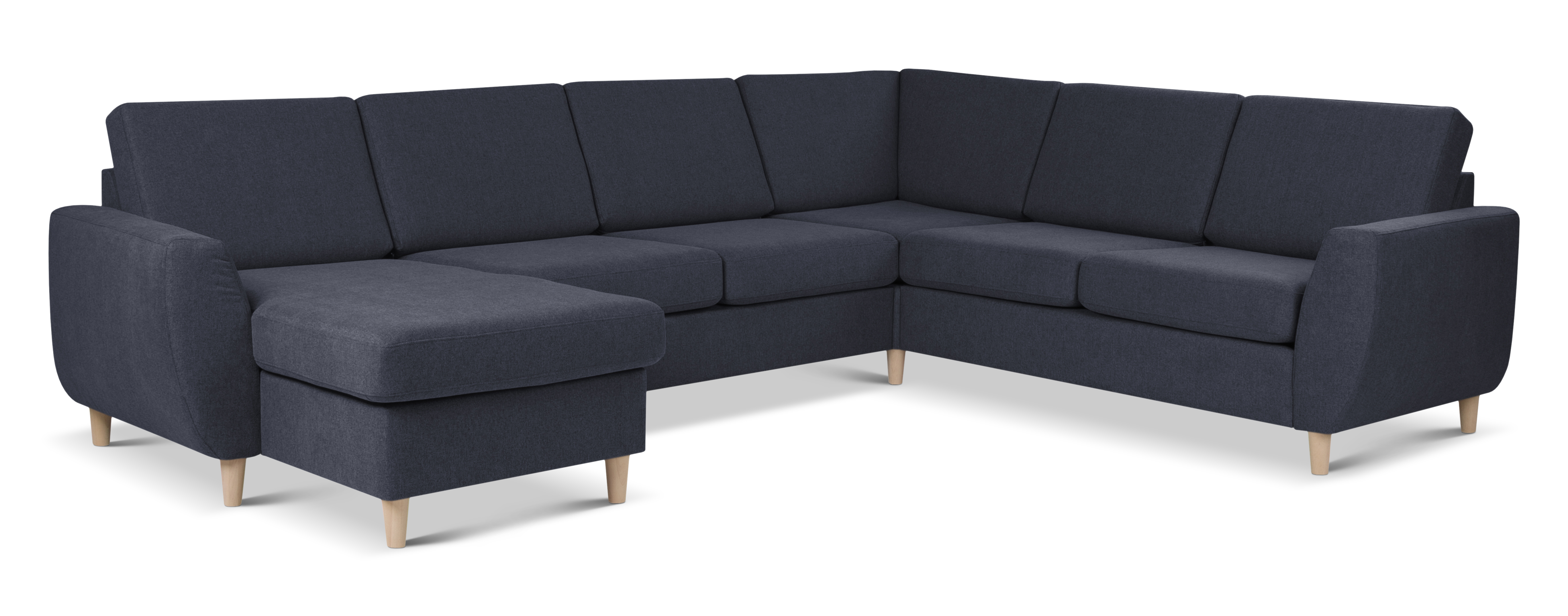 Wendy Set 2c3d Sofa Chaiselong Blå Polyester Stof Natur Træ