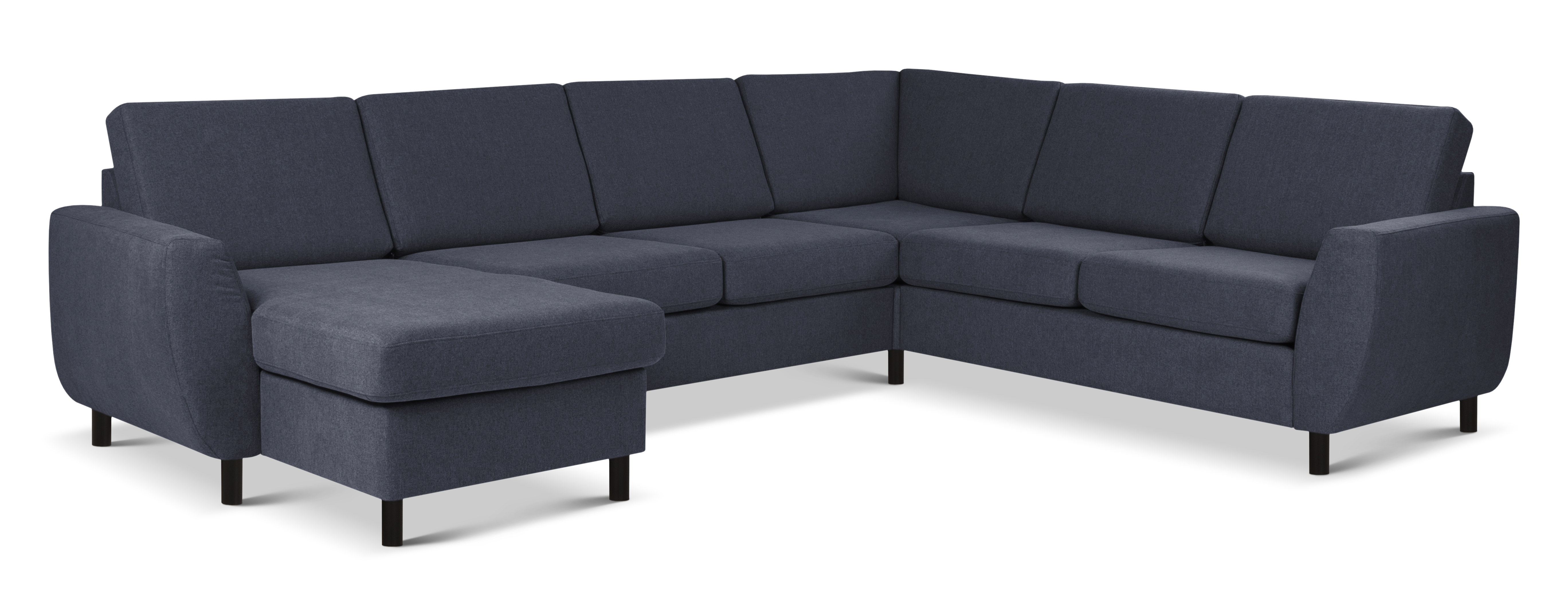 Wendy Set 2c3d Sofa Chaiselong Blå Polyester Stof Sort Træ
