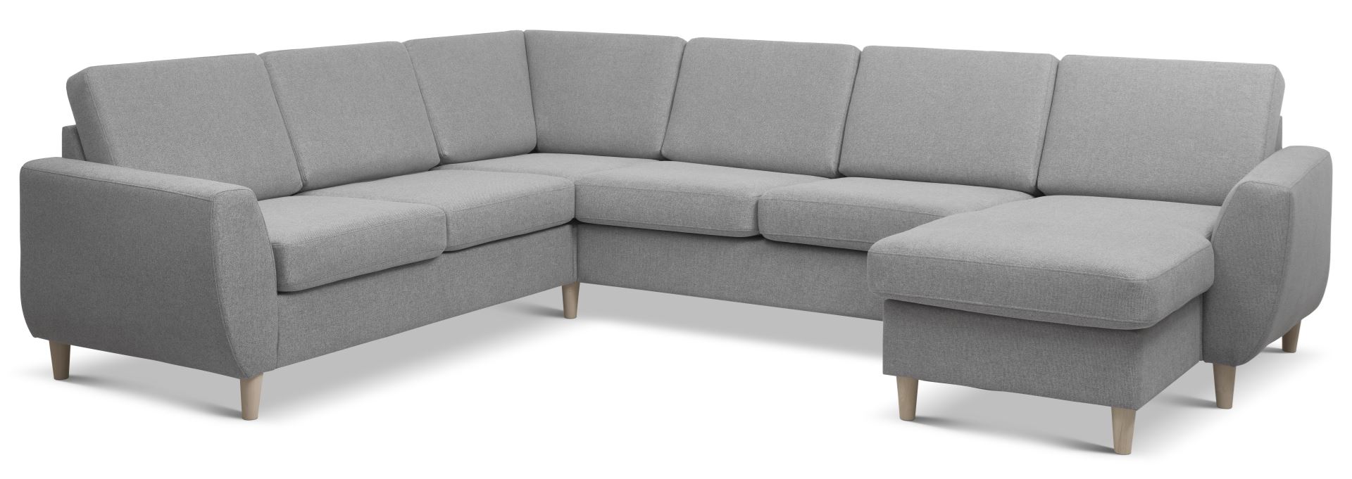 Wendy Set 2c3d Sofa Chaiselong Grå Polyester Stof Natur Træ