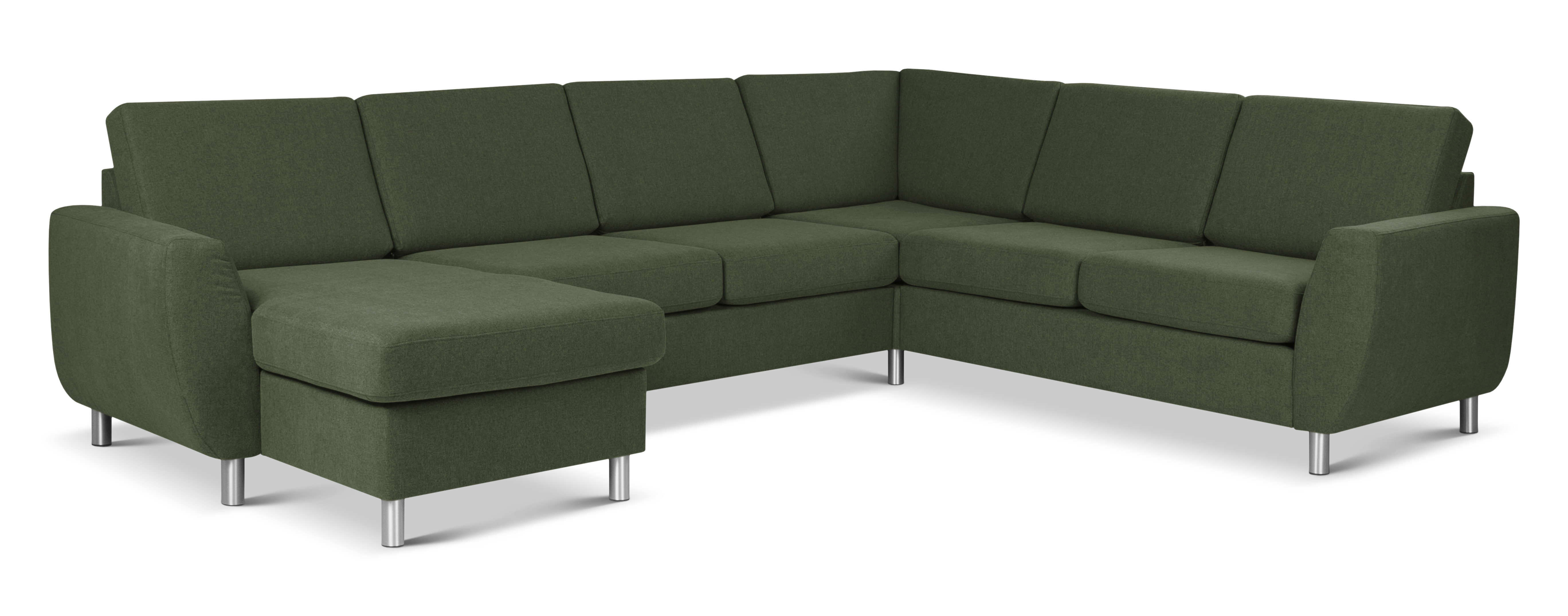 Wendy Set 2c3d Sofa Chaiselong Vinter Mosgrøn Polyester Stof Børstet Aluminium
