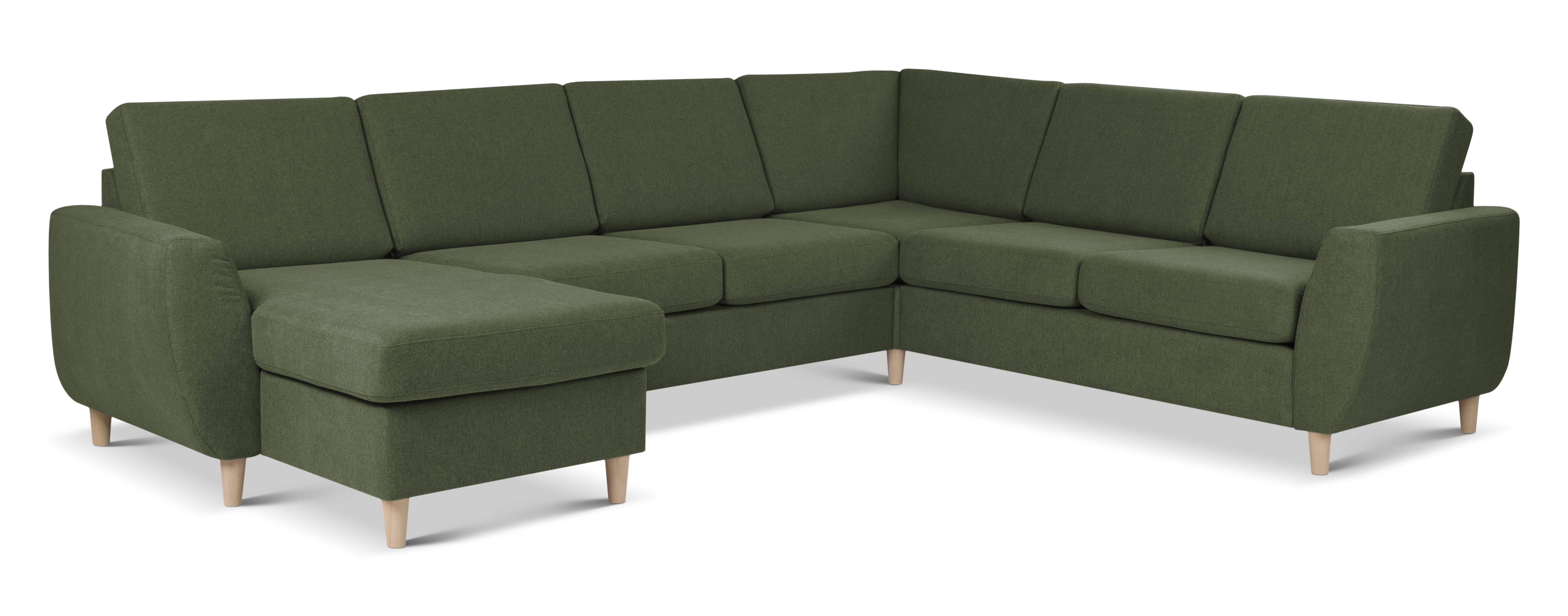 Wendy Set 2c3d Sofa Chaiselong Vinter Mosgrøn Polyester Stof Natur Træ