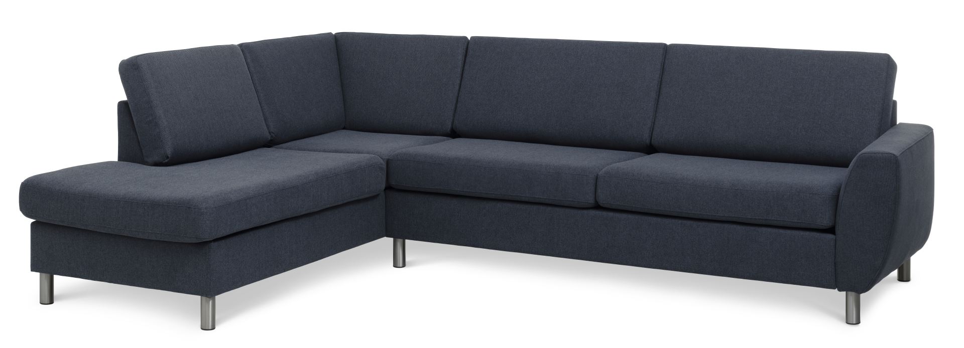 Wendy Set Left Sofa Chaiselong Blå Polyester Stof Børstet Aluminium