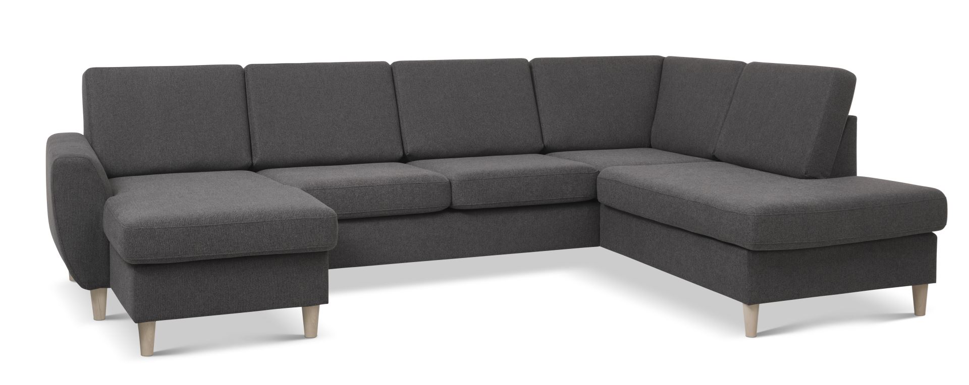 Wendy Set Right Sofa Chaiselong Antracitgrå Polyester Stof Natur Træ