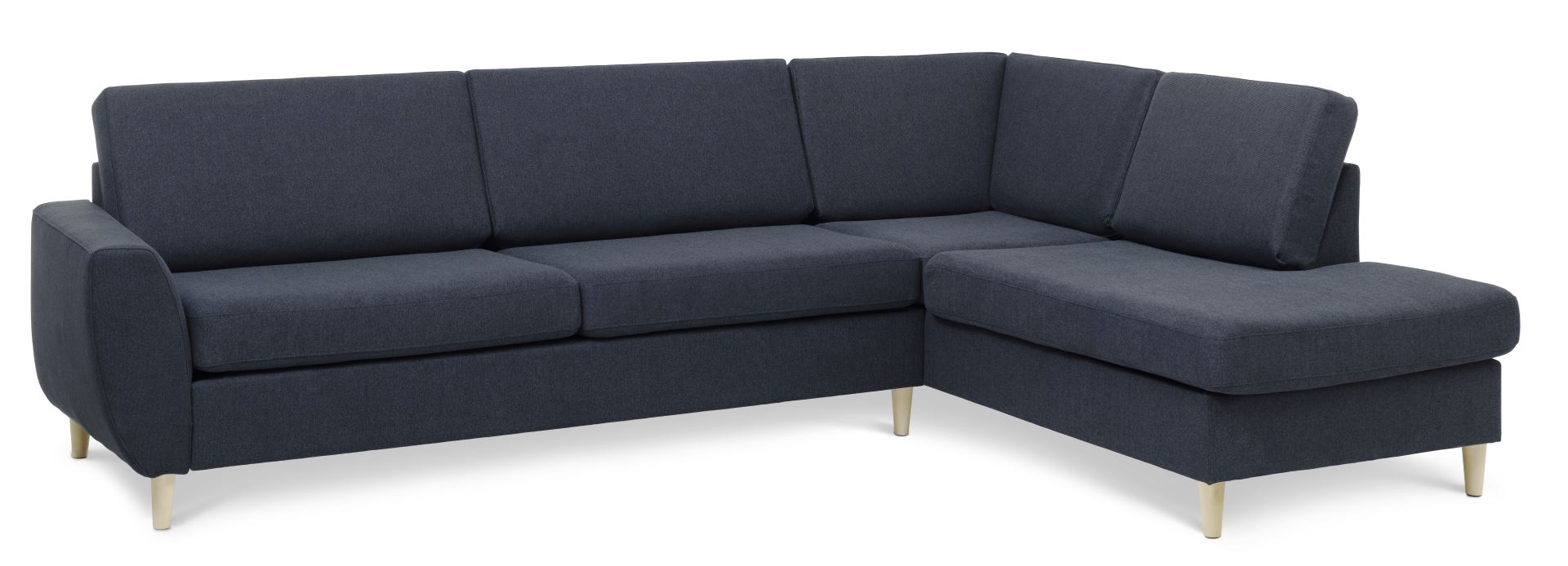 Wendy Set Right Sofa Chaiselong Blå Polyester Stof Natur Træ