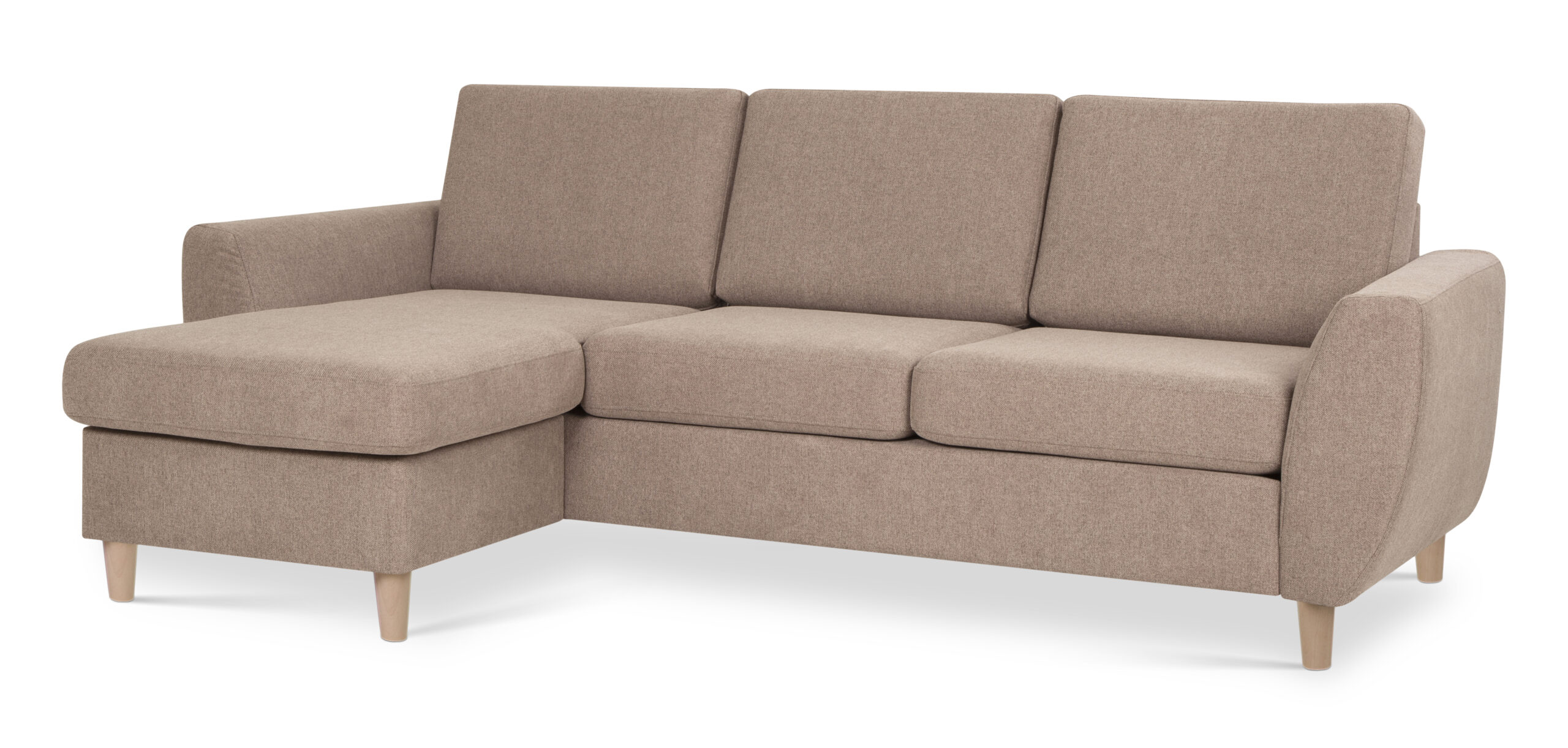 Wendy Set Sofa Chaiselong Antelope Beige Polyester Stof Natur Træ