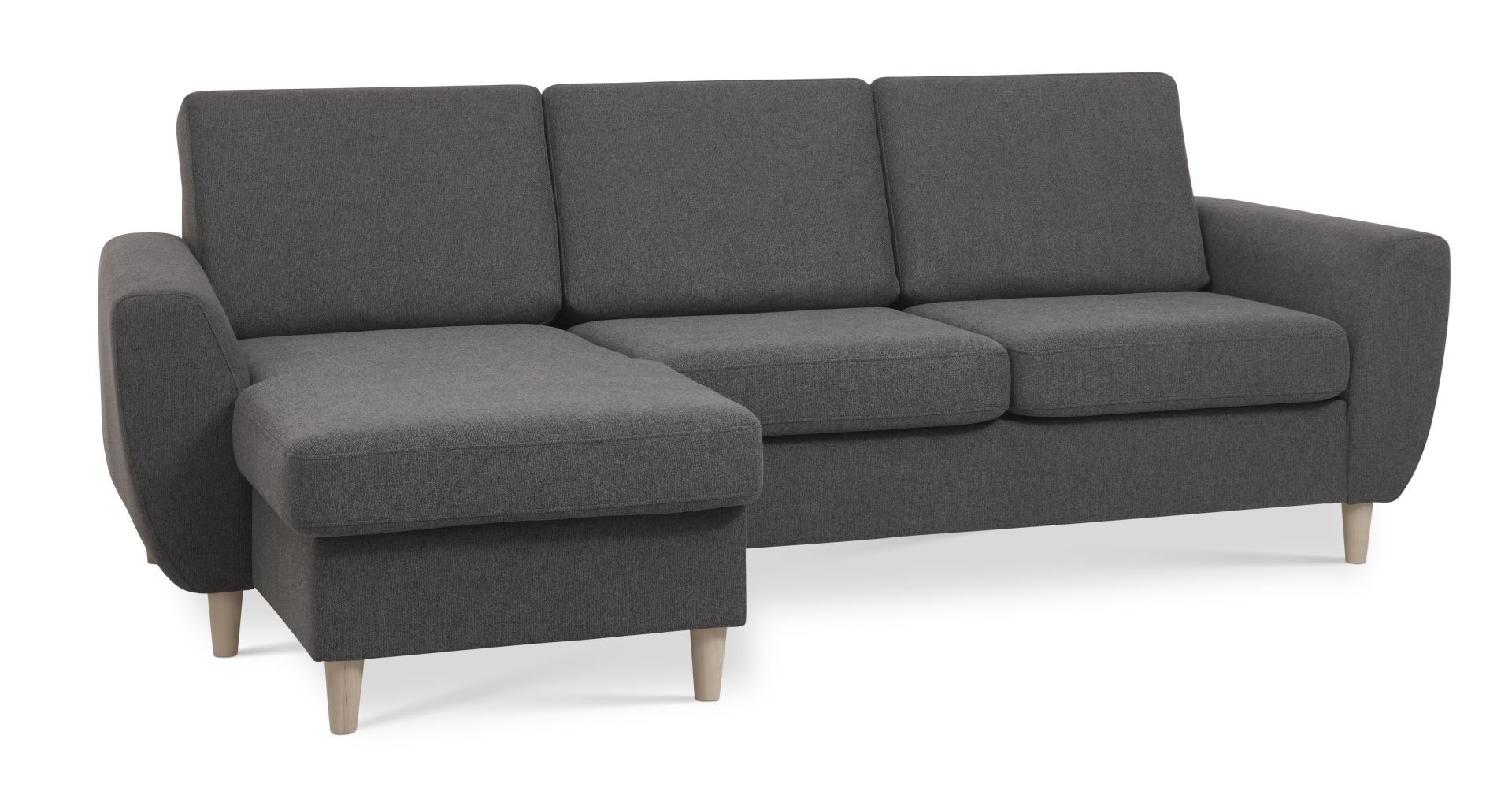 Wendy Set Sofa Chaiselong Antracitgrå Polyester Stof Natur Træ