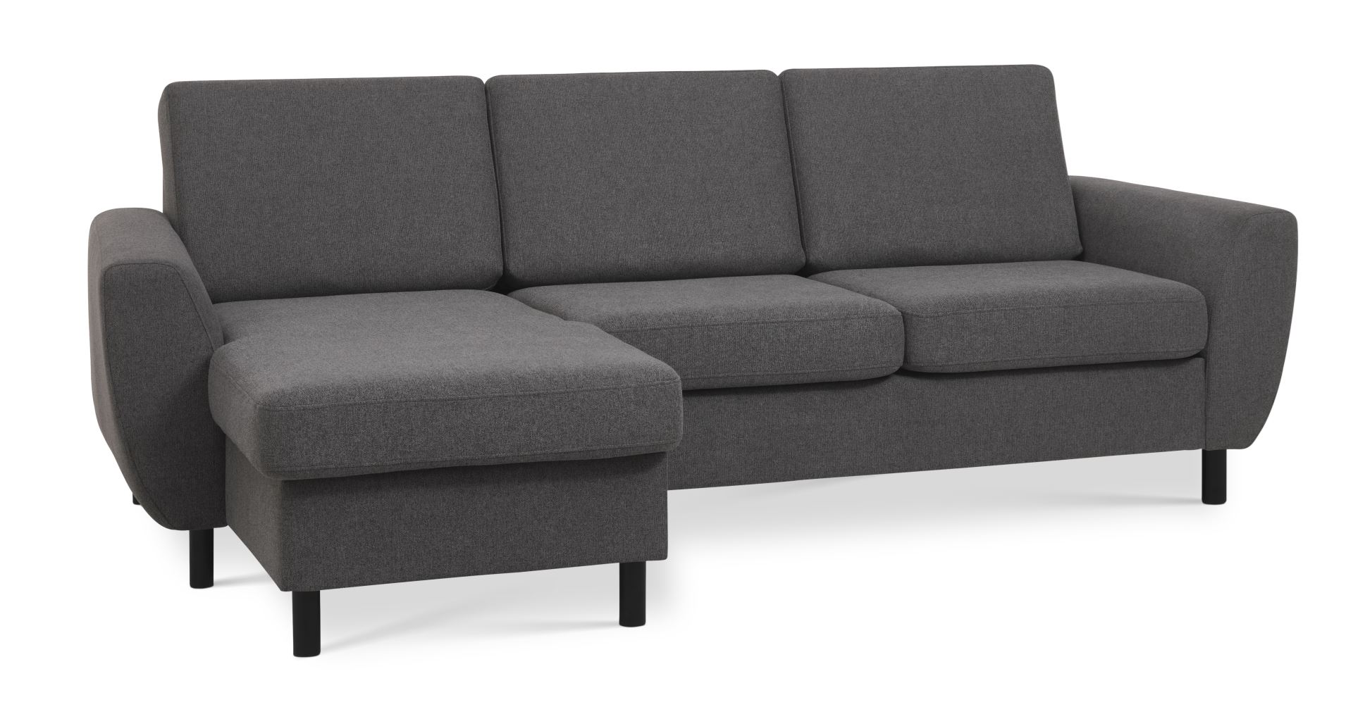 Wendy Set Sofa Chaiselong Antracitgrå Polyester Stof Sort Træ