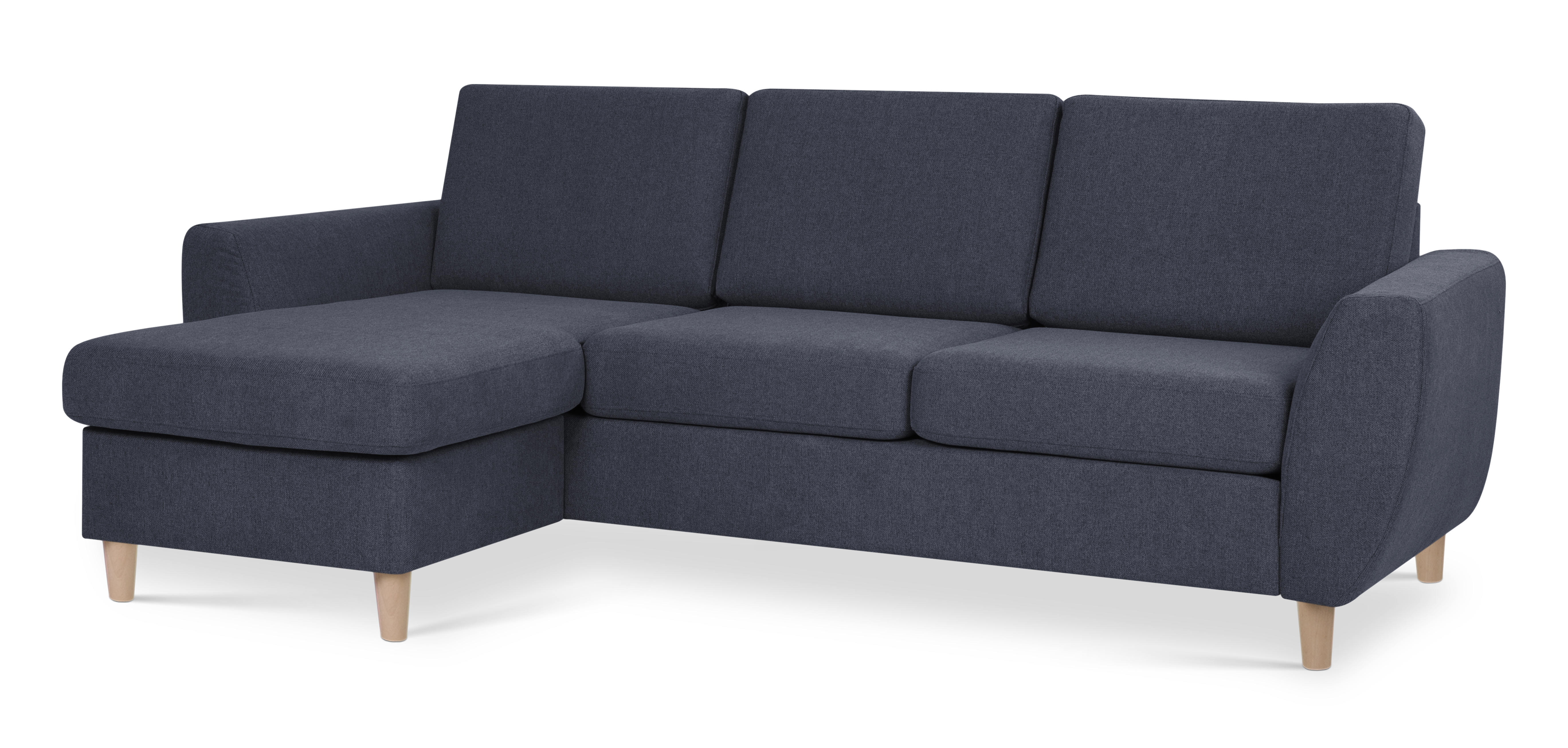Wendy Set Sofa Chaiselong Blå Polyester Stof Natur Træ