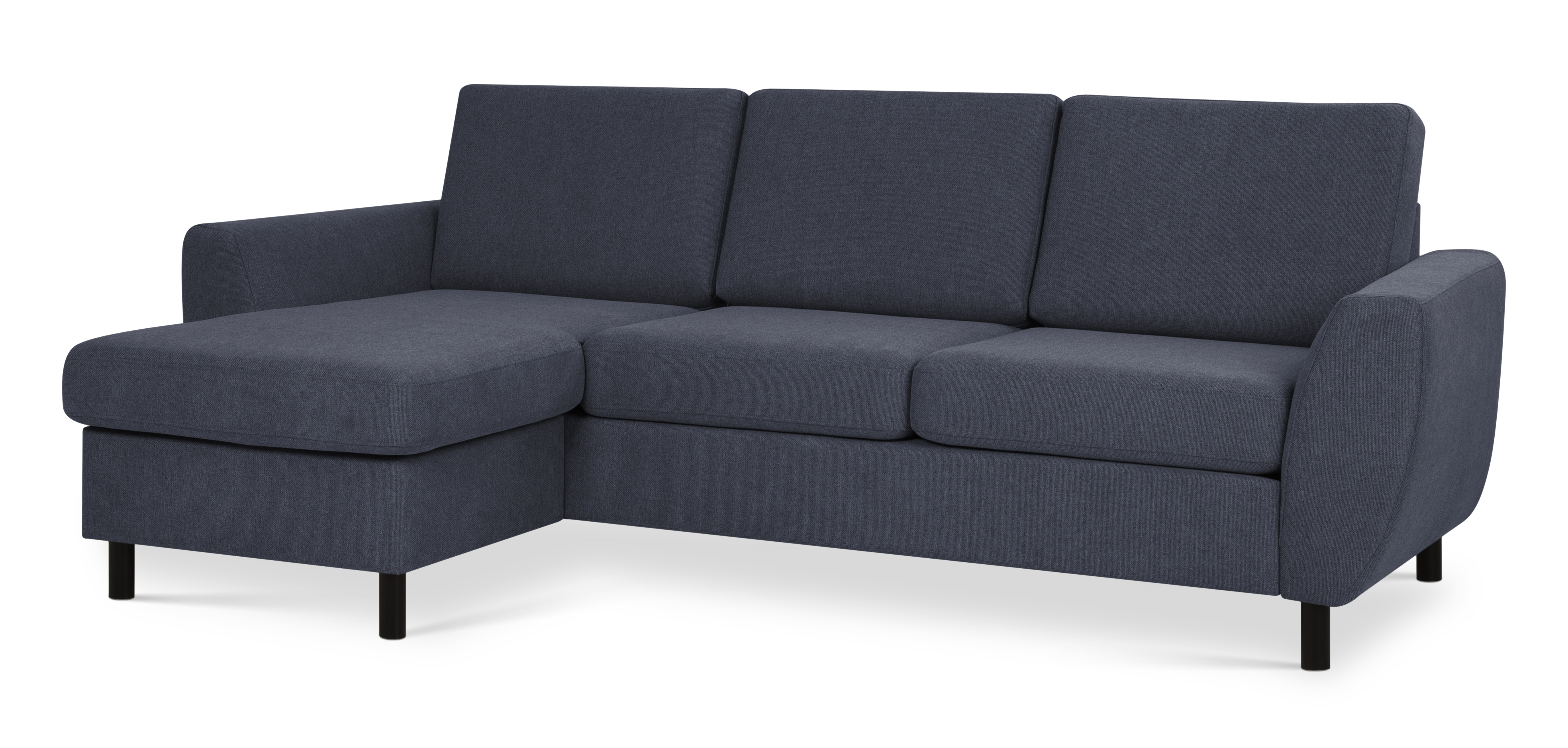 Wendy Set Sofa Chaiselong Blå Polyester Stof Sort Træ