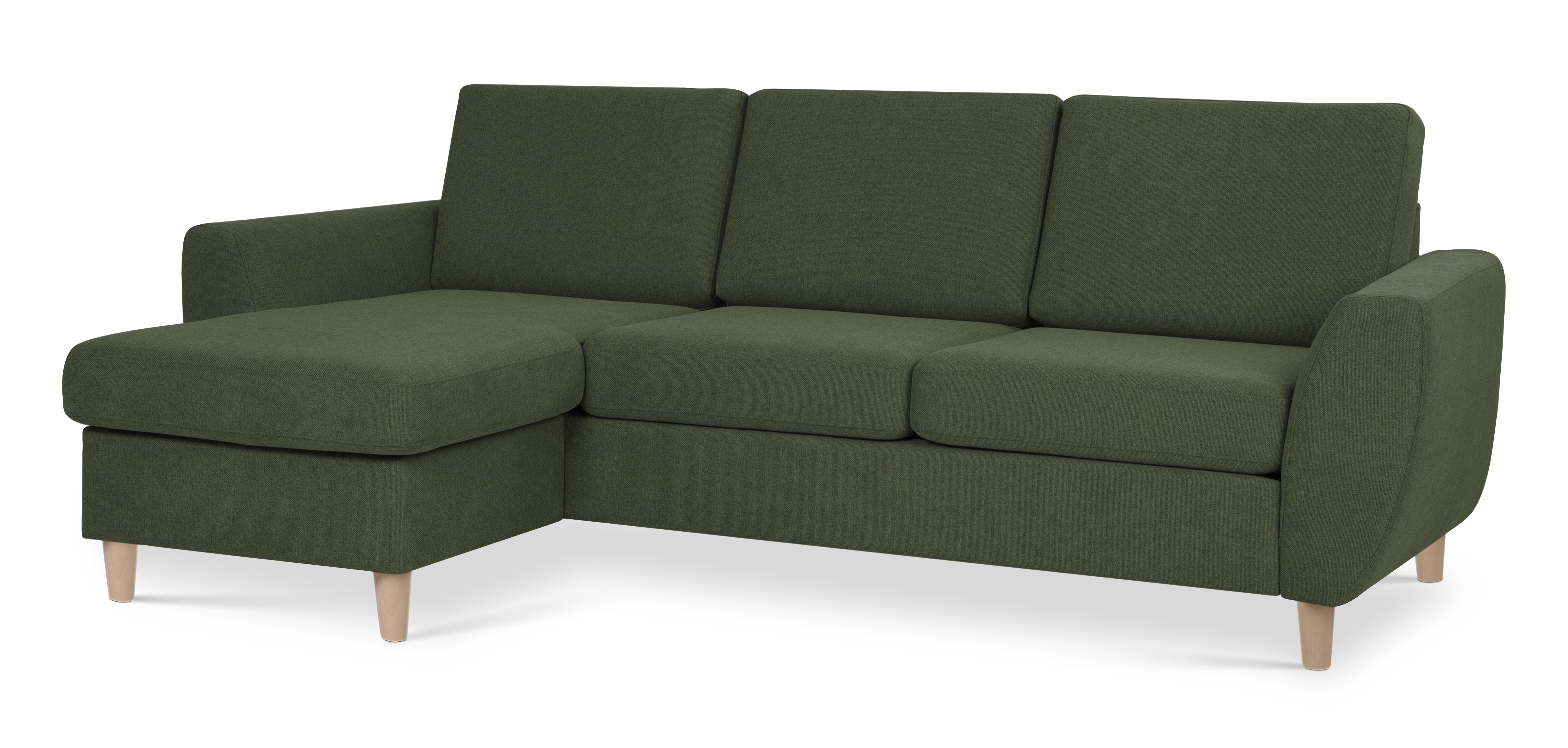 Wendy Set Sofa Chaiselong Vinter Mosgrøn Polyester Stof Natur Træ