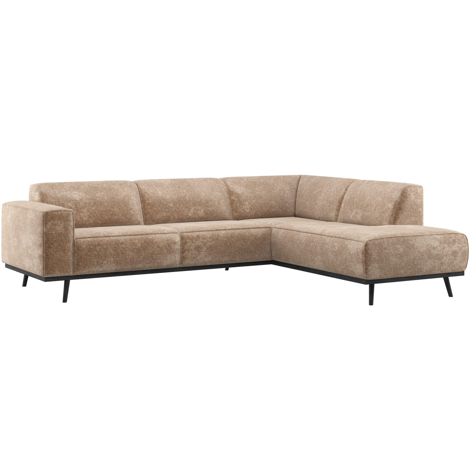 Woood Statement Hjørnesofa Højre Taupe Chenille Fløjl Stof Birketræ