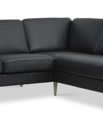 Ask Sæt Lille Sofa Højre Chaiselong Sort Semianilin Læder Natur Træ