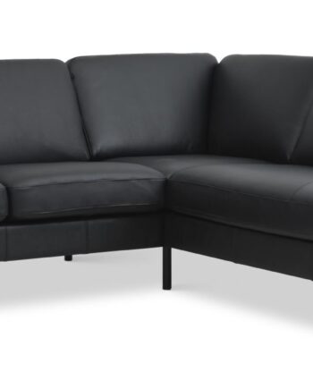 Ask Sæt Lille Sofa Højre Chaiselong Sort Semianilin Læder Sort Metal